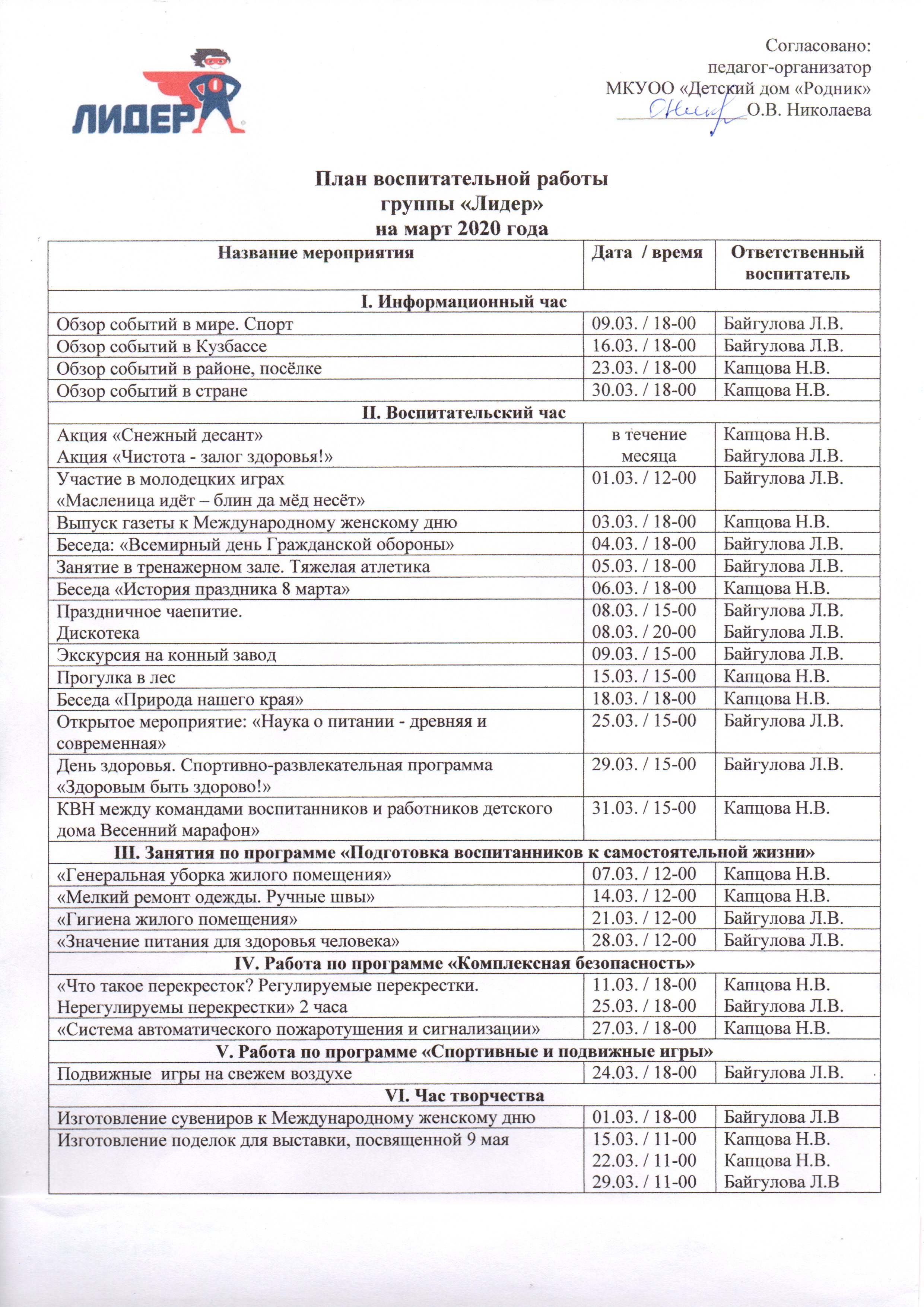 Муниципальное казенное учреждение, осуществляющее обучение, для детей-сирот  и детей, оставшихся без попечения родителей «Детский дом «Родник» - План  работы МКУОО 